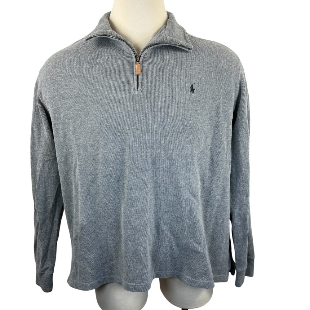 Vintage 1990's Polo Ralph Lauren Mens Gray Cotton 1/4 Zip‎ Pullover Sweater XL
